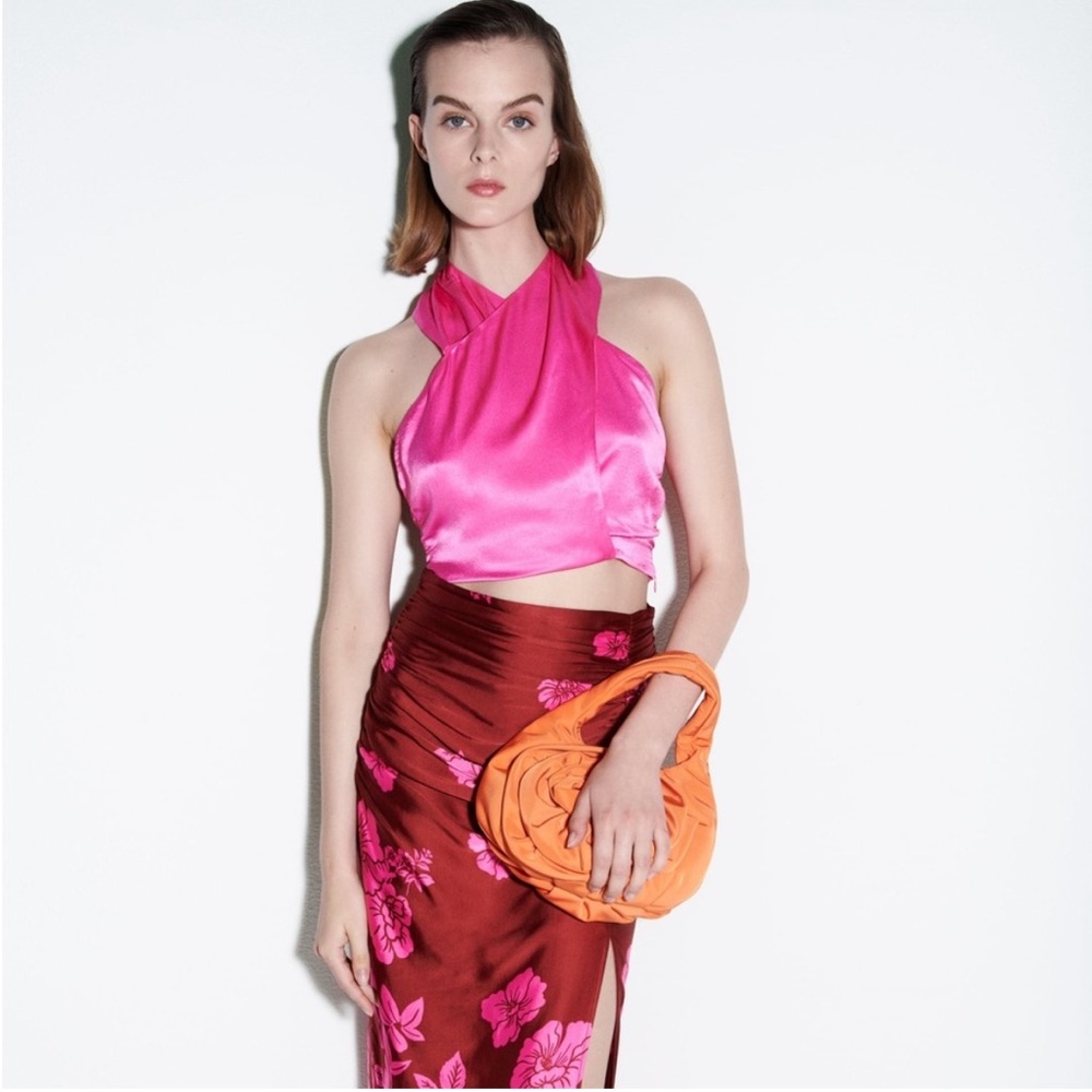 ZARA pink satin Halter Top Medium